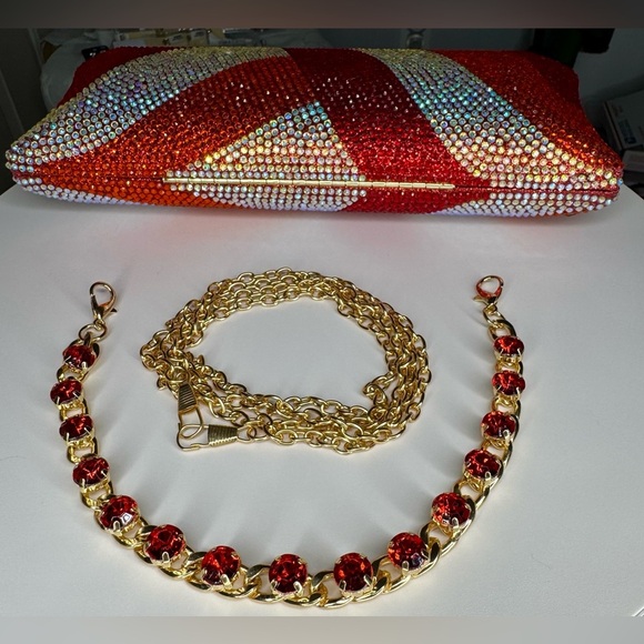 Crystals of Reds Silver & Gold Clutch . Stunning - Picture 4 of 6